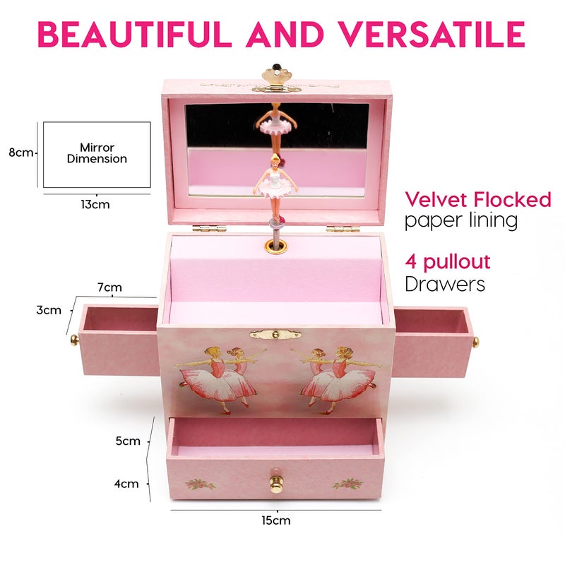 Enchantmints Ballerina Musical Jewelry Box Spins to "Swan Lake" 4 Drawer Treasure Storage - Image 2